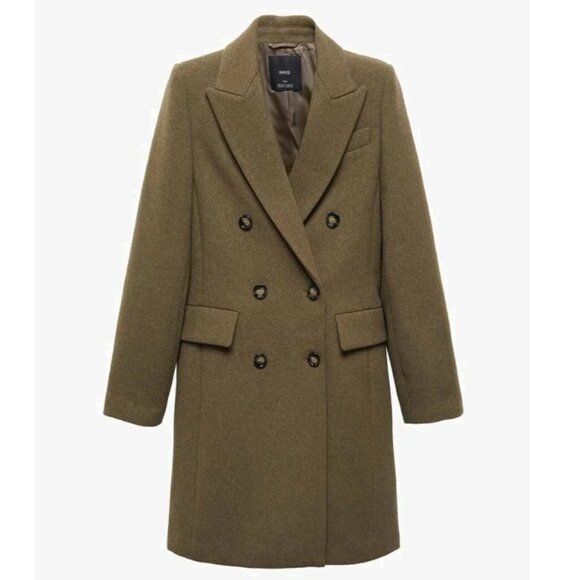 NWT MANGO DALI Double-Breasted Wool Coat, Khaki (Sage toned) – Size Small - Picture 1 of 16